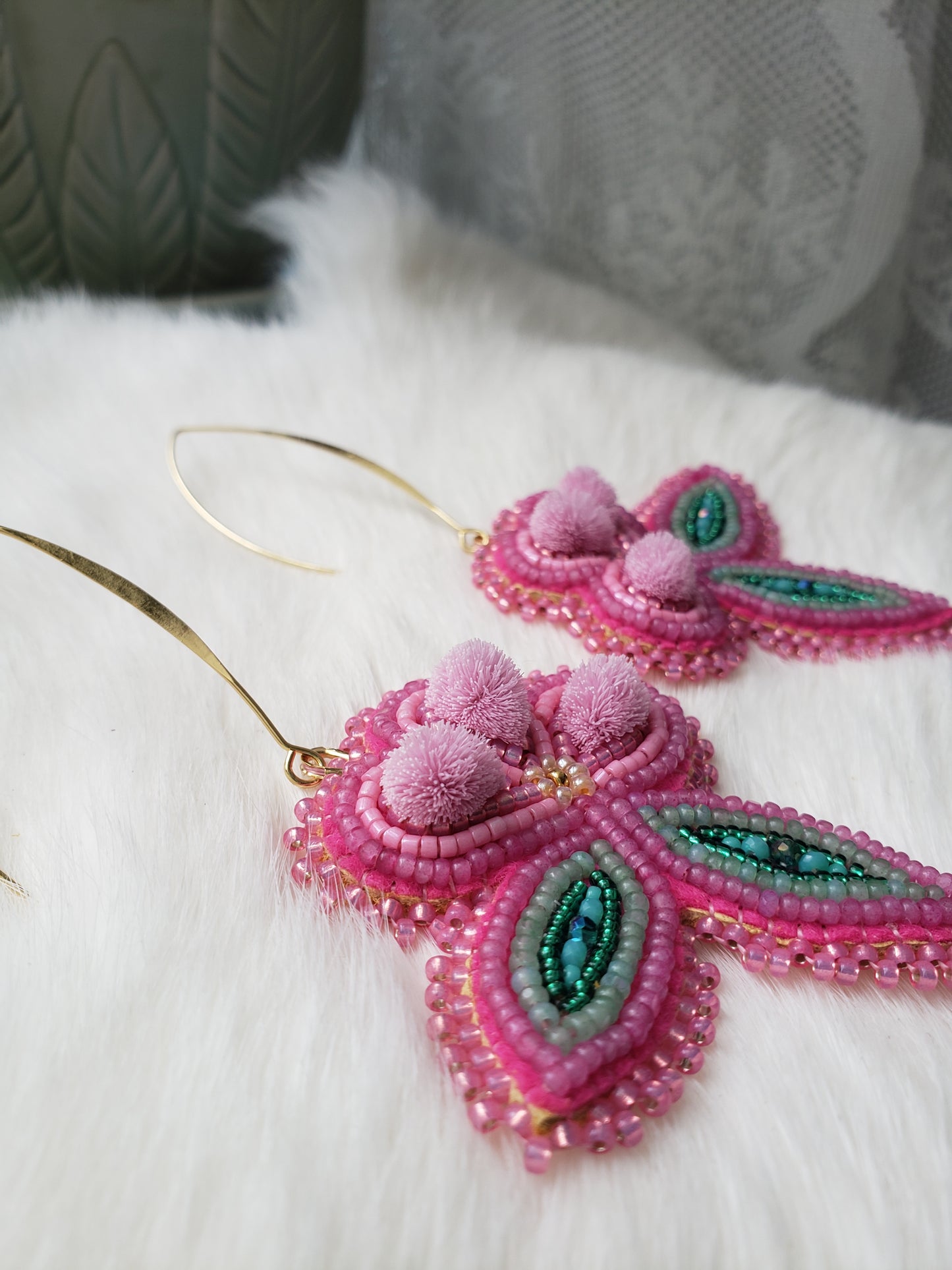 Pink Tufted Earrings